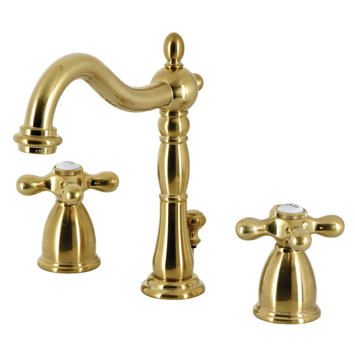 Heritage KB1977AX Two-Handle 3-Hole Deck Mount Widespread Bathroom Faucet with Brass Pop-Up, Brushed Brass