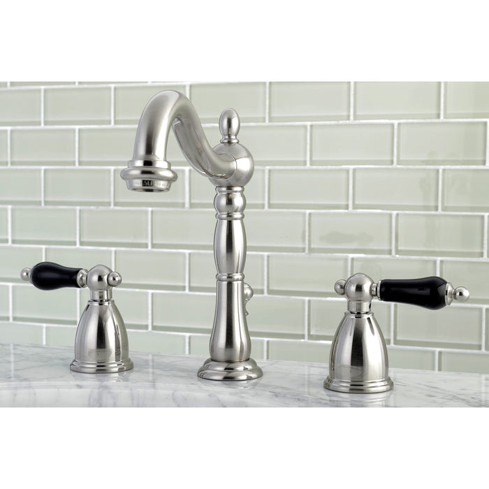 Kingston Heirloom KB1978PKL - Duchess Two-Handle 3-Hole Deck Mount Widespread Bathroom Faucet with Pop-Up Drain, Brushed Nickel