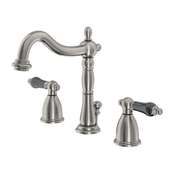 Kingston Heirloom KB1978PKL - Duchess Two-Handle 3-Hole Deck Mount Widespread Bathroom Faucet with Pop-Up Drain, Brushed Nickel