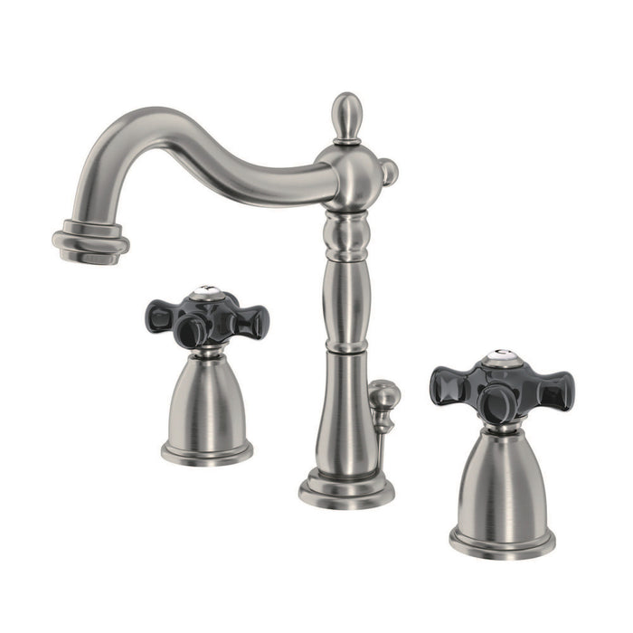 Kingston Heirloom KB1978PKX - Duchess Two-Handle 3-Hole Deck Mount Widespread Bathroom Faucet with Pop-Up Drain, Brushed Nickel