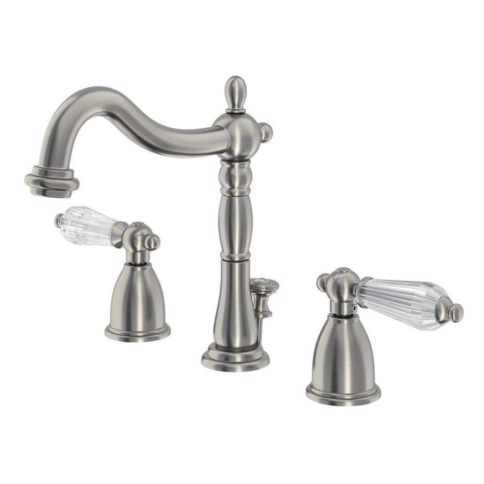 Kingston Heirloom KB1978WLL - Wilshire Two-Handle 3-Hole Deck Mount Widespread Bathroom Faucet with Pop-Up Drain, Brushed Nickel