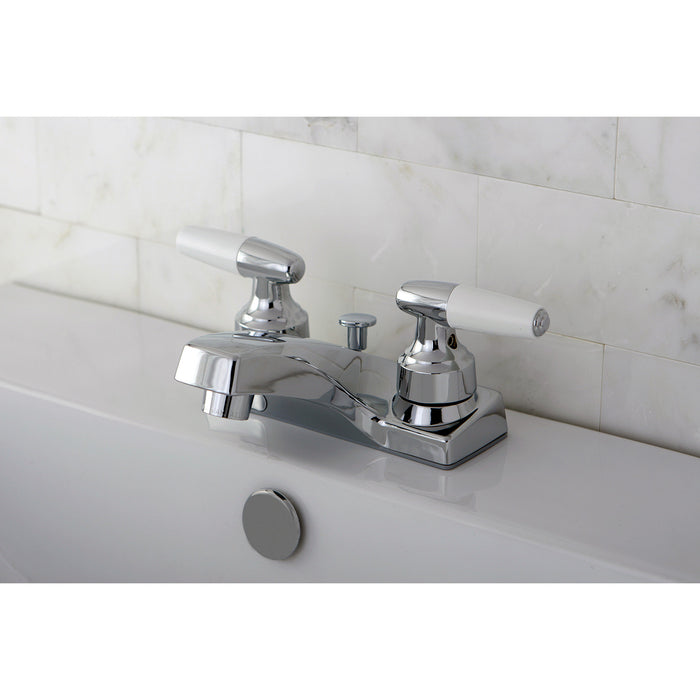 Kingston Tulare KB201Double-Handle 3-Hole Deck Mount 4-Inch Centerset Bathroom Faucet with ABS Pop-Up Drain, Polished Chrome