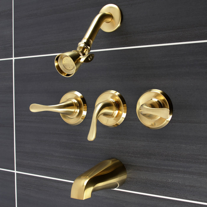 Kingston Tulare KB2237YL - Yosemite Triple-Handle Tub and Shower Faucet, Brushed Brass