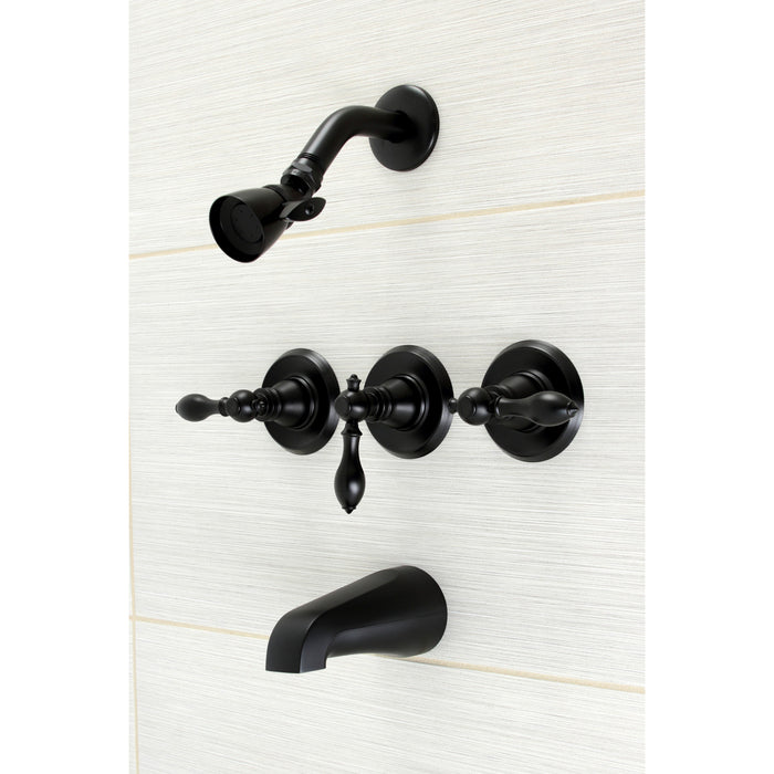 Kingston Heirloom KB230ACL - American Classic Triple-Handle Tub and Shower Faucet, Matte Black