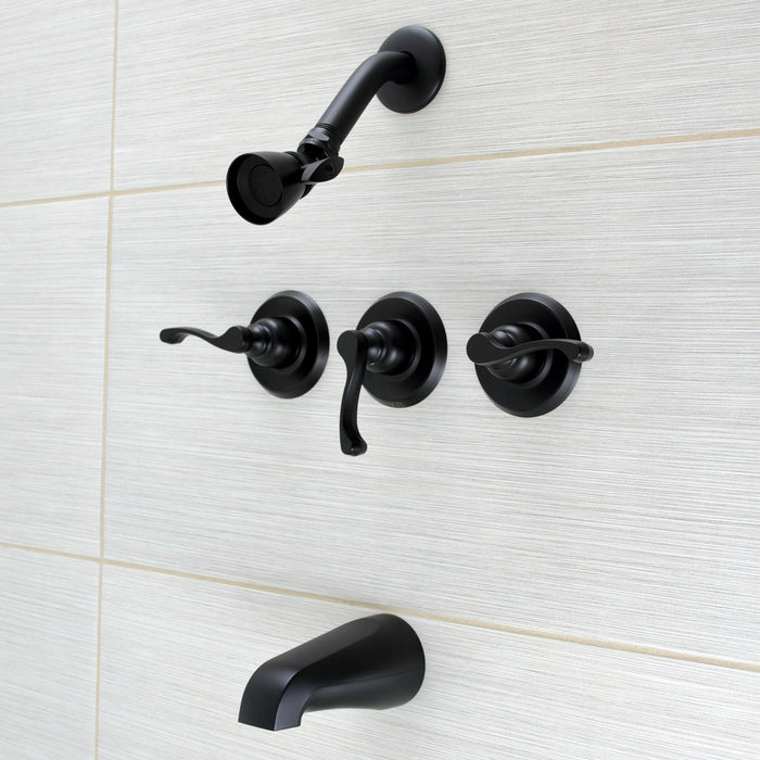 Kingston Tulare KB230FL - Royal Triple-Handle Tub and Shower Faucet, Matte Black