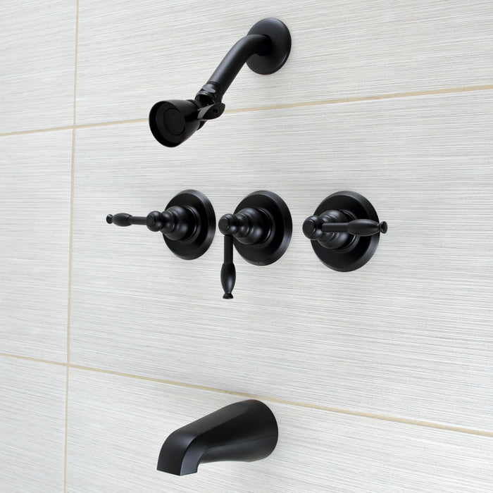 Kingston Heirloom KB230KL - Knight Triple-Handle Tub and Shower Faucet, Matte Black