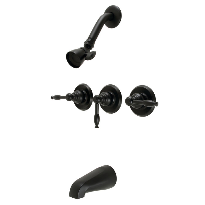 Kingston Heirloom KB230KL - Knight Triple-Handle Tub and Shower Faucet, Matte Black