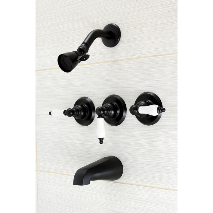Kingston Heirloom KB230PL - Victorian Triple-Handle Tub and Shower Faucet, Matte Black