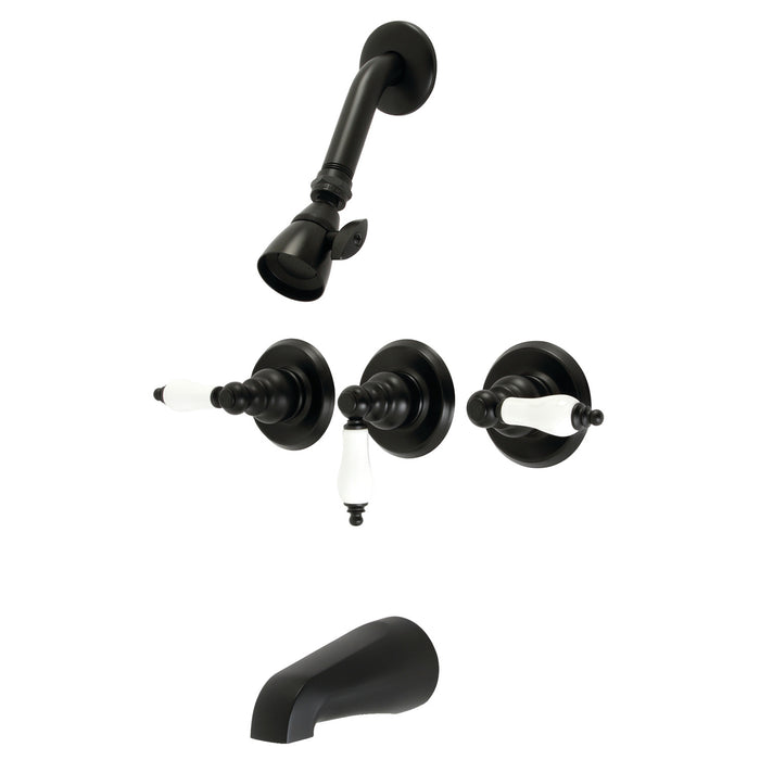 Kingston Heirloom KB230PL - Victorian Triple-Handle Tub and Shower Faucet, Matte Black