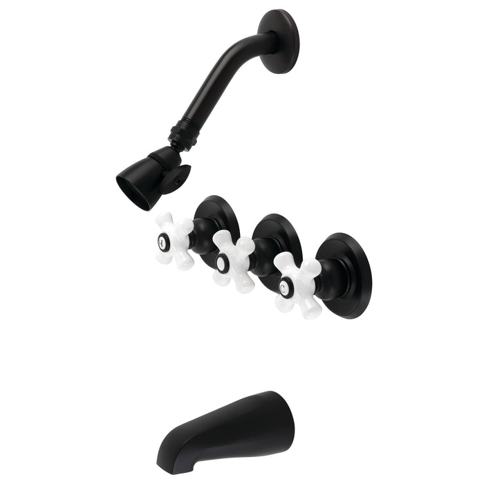 Kingston Heirloom KB230PX - Victorian Triple-Handle Tub and Shower Faucet, Matte Black