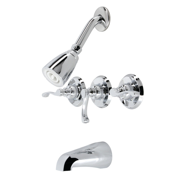 Kingston Tulare KB231FL - Royal Triple-Handle Tub and Shower Faucet, Polished Chrome