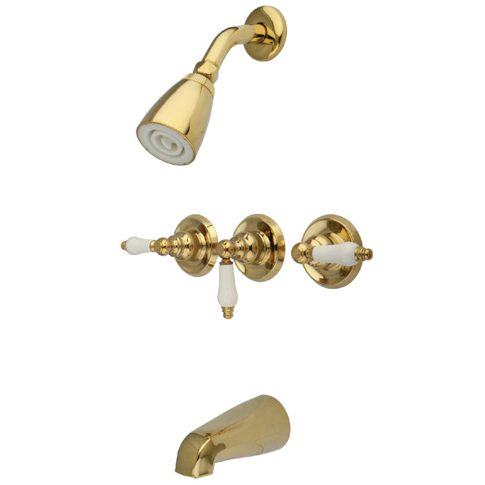 Kingston Heirloom KB232PL - Victorian Triple-Handle Tub and Shower Faucet, Polished Brass