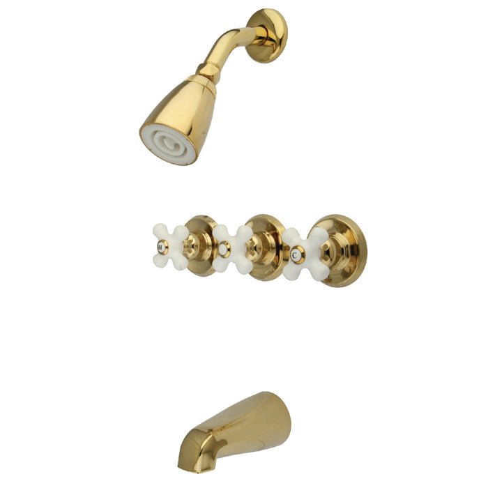 Kingston Heirloom KB232PX - Victorian Triple-Handle Tub and Shower Faucet, Polished Brass
