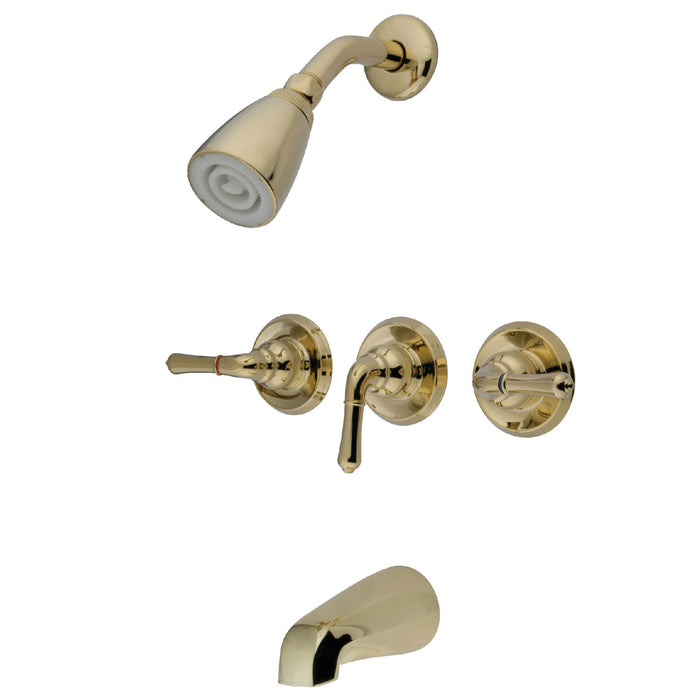 Kingston Tulare KB232 - Magellan Triple-Handle Tub and Shower Faucet, Polished Brass