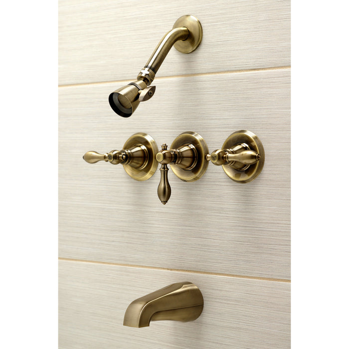 Kingston Heirloom KB233ACLAB - American Classic Triple-Handle Tub and Shower Faucet, Antique Brass