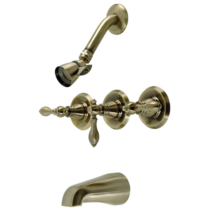 Kingston Heirloom KB233ACLAB - American Classic Triple-Handle Tub and Shower Faucet, Antique Brass