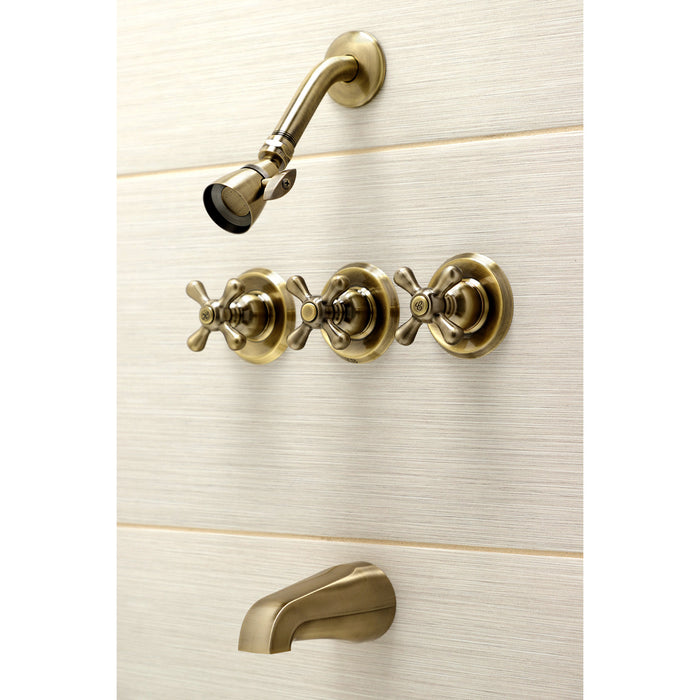 Kingston Heirloom KB233AXAB - Victorian Triple-Handle Tub and Shower Faucet, Antique Brass
