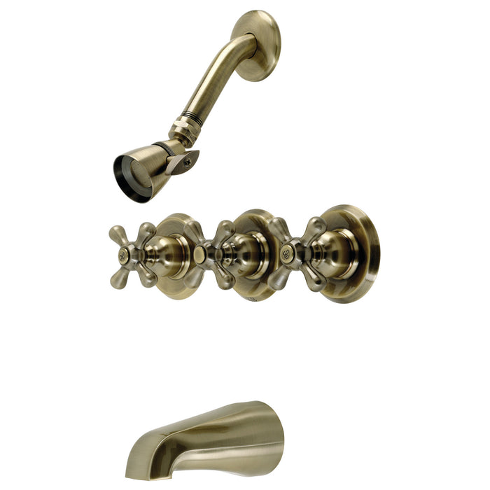 Kingston Heirloom KB233AXAB - Victorian Triple-Handle Tub and Shower Faucet, Antique Brass