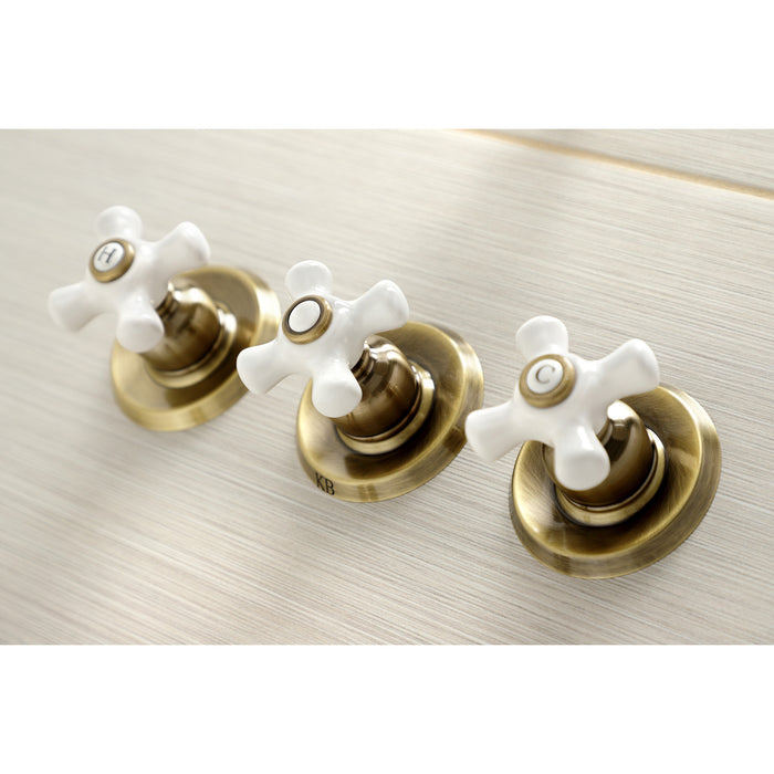 Kingston Heirloom KB233PXAB - Victorian Triple-Handle Tub and Shower Faucet, Antique Brass