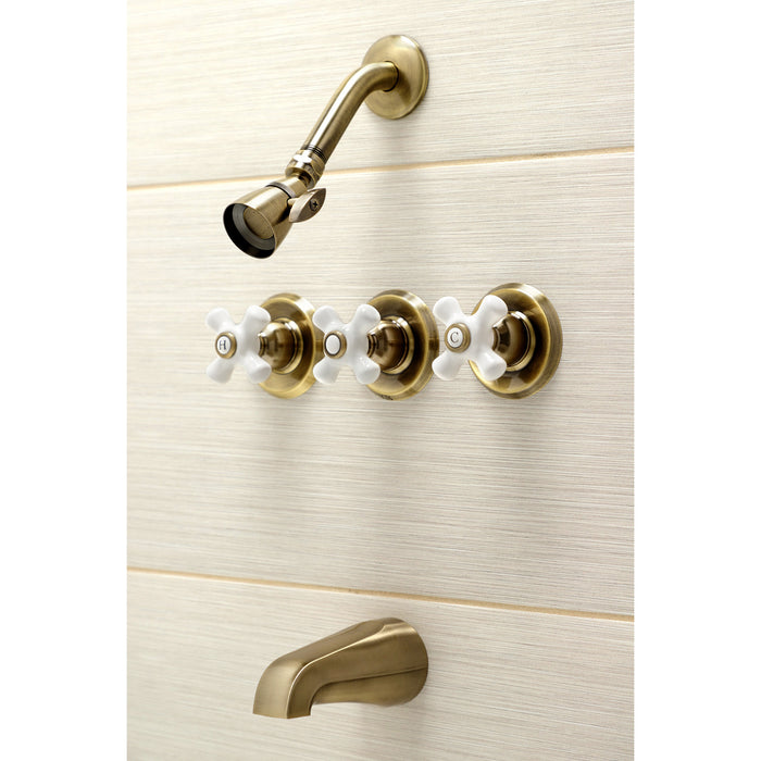 Kingston Heirloom KB233PXAB - Victorian Triple-Handle Tub and Shower Faucet, Antique Brass