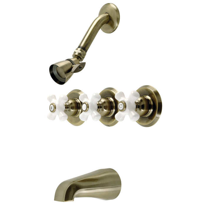 Kingston Heirloom KB233PXAB - Victorian Triple-Handle Tub and Shower Faucet, Antique Brass