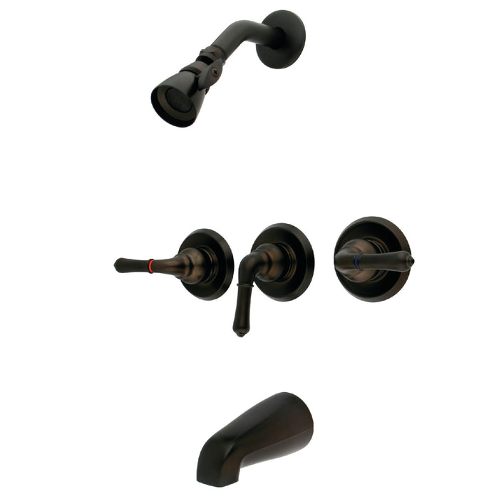 Kingston Tulare KB235 - Magellan Triple-Handle Tub and Shower Faucet, Oil Rubbed Bronze