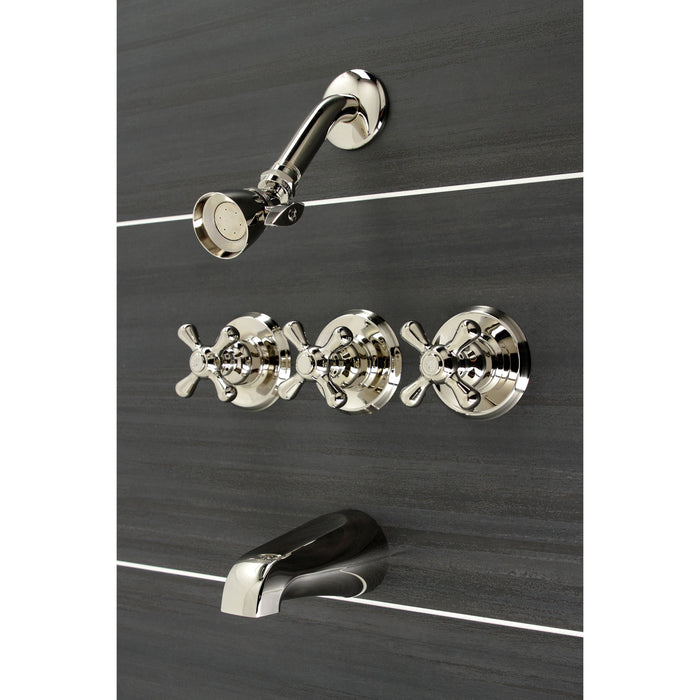 Kingston Heirloom KB236AXPN - Victorian Triple-Handle Tub and Shower Faucet, Polished Nickel