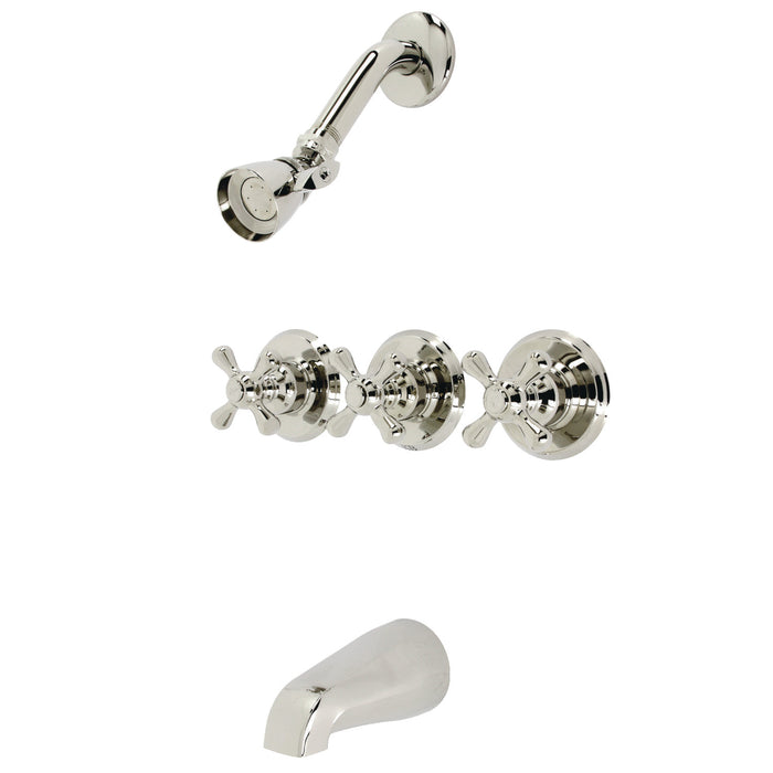 Kingston Heirloom KB236AXPN - Victorian Triple-Handle Tub and Shower Faucet, Polished Nickel