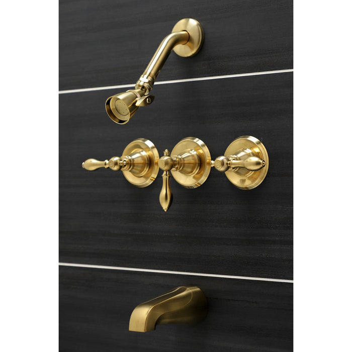 Kingston Heirloom KB237ACL - American Classic Triple-Handle Tub and Shower Faucet, Brushed Brass