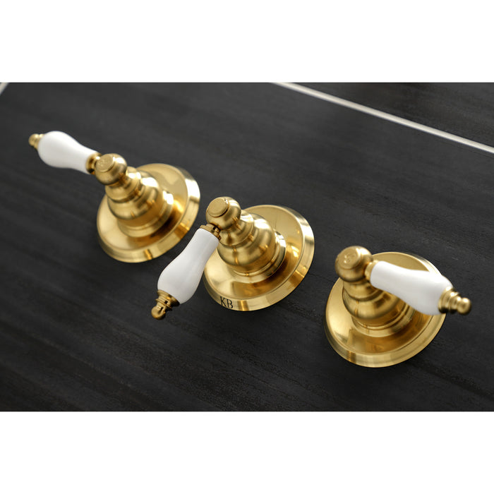 Kingston Heirloom KB237PL - Victorian Triple-Handle Tub and Shower Faucet, Brushed Brass