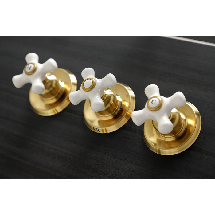 Kingston Heirloom KB237PX - Victorian Triple-Handle Tub and Shower Faucet, Brushed Brass
