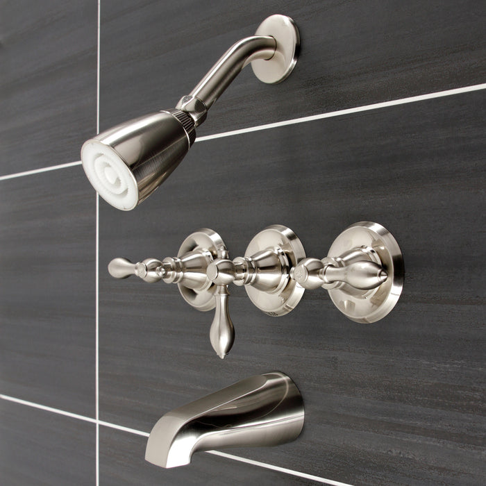 Kingston Heirloom KB238ACL - American Classic Triple-Handle Tub and Shower Faucet, Brushed Nickel