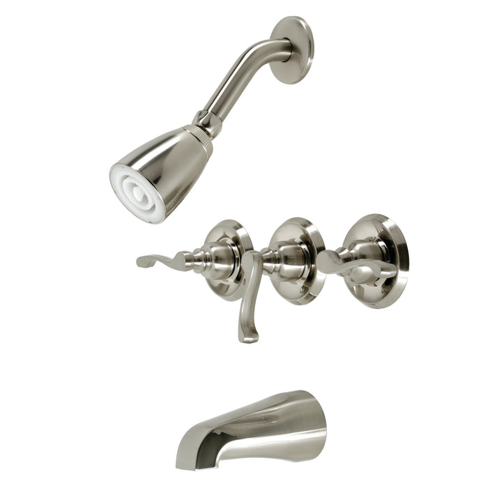 Kingston Tulare KB238FL - Royal Triple-Handle Tub and Shower Faucet, Brushed Nickel