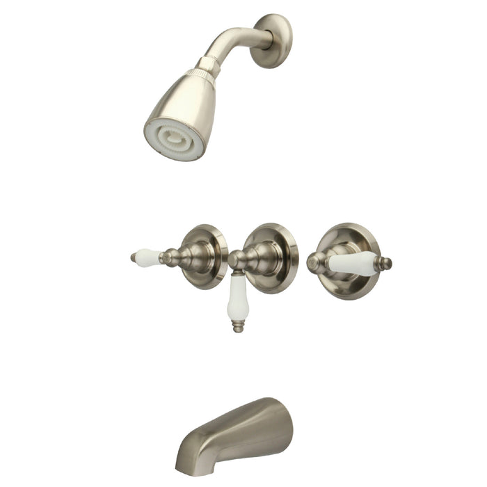 Kingston Heirloom KB238PL - Victorian Triple-Handle Tub and Shower Faucet, Brushed Nickel