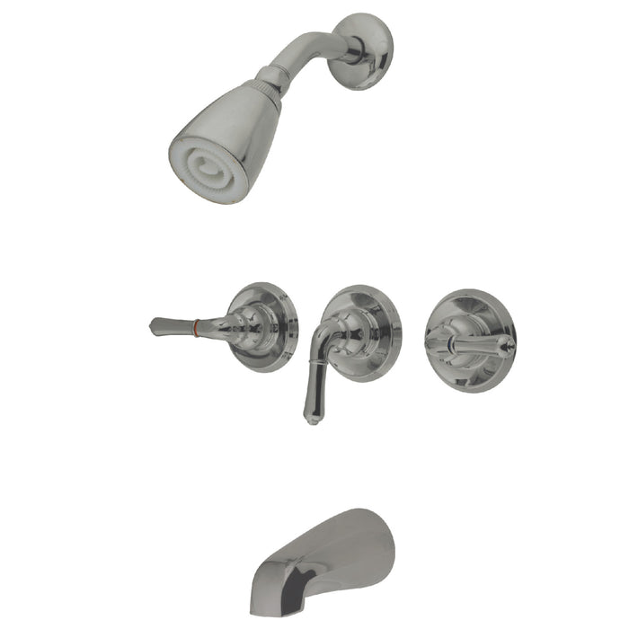 Kingston Tulare KB238 - Magellan Triple-Handle Tub and Shower Faucet, Brushed Nickel