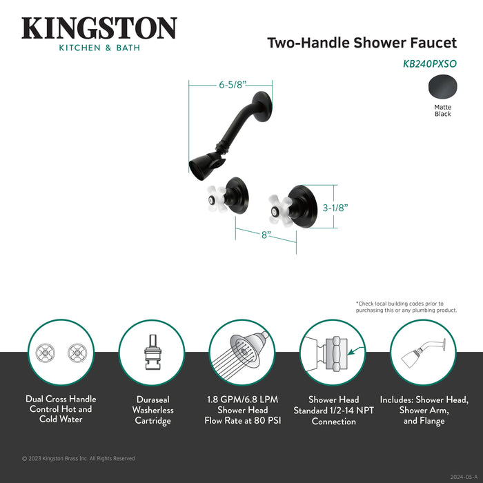 Kingston Heirloom KB240PXSO - Victorian Double-Handle Shower Faucet, Matte Black