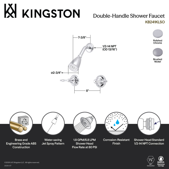 Kingston Tulare KB241KLSO - Knight Double-Handle Shower Faucet, Polished Chrome