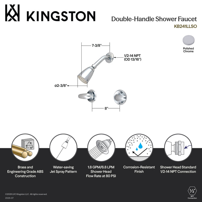 Kingston Legacy KB241LLSO Double-Handle Shower Faucet, Polished Chrome
