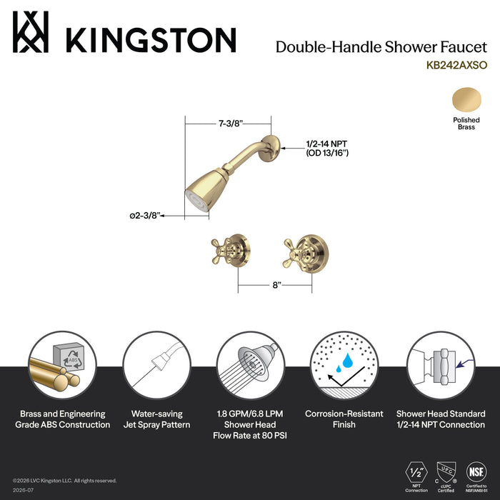 Kingston Heirloom KB242AXSO - Victorian Double-Handle Shower Faucet, Polished Brass