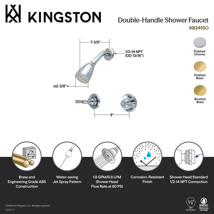 Kingston Tulare KB242SO - Magellan Double-Handle Shower Faucet, Polished Brass