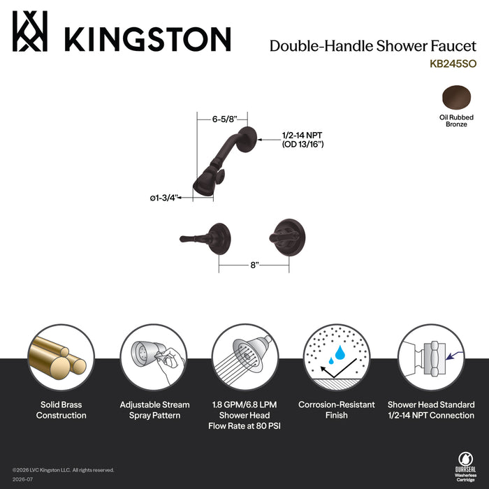 Kingston Magellan KB245SO Double-Handle Shower Faucet, Oil Rubbed Bronze