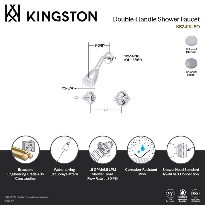 Kingston Tulare KB248KLSO - Knight Double-Handle Shower Faucet, Brushed Nickel