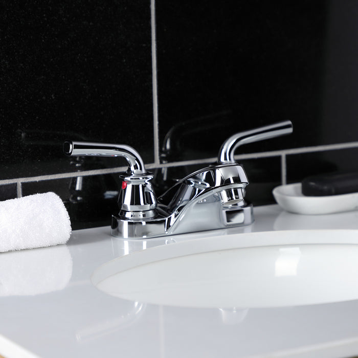 Kingston Tulare KB251RXLB - Restoration Double-Handle 3-Hole Deck Mount 4-Inch Centerset Bathroom Faucet with Brass Pop-Up, Polished Chrome