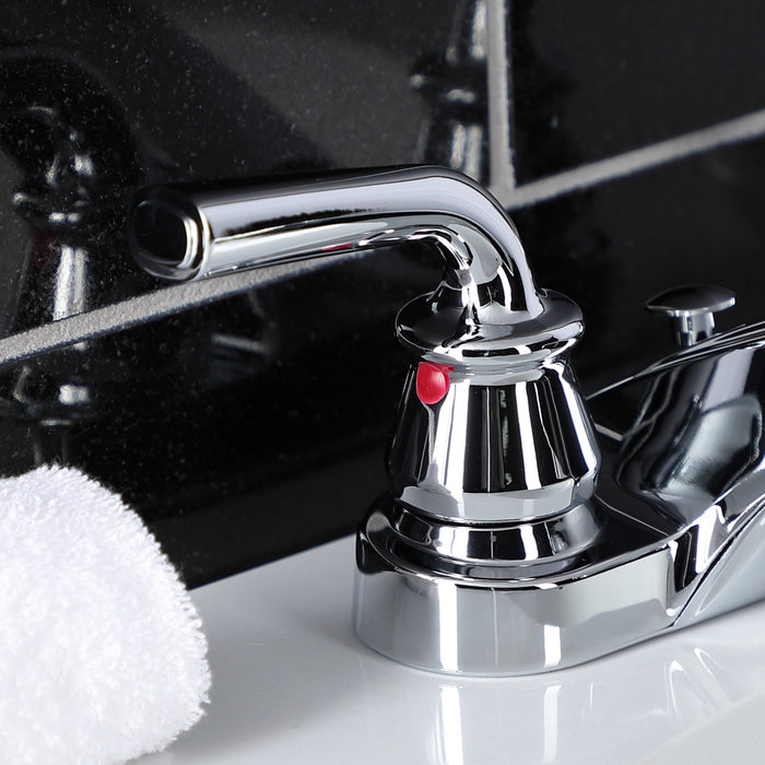 Kingston Tulare KB251RXLB - Restoration Double-Handle 3-Hole Deck Mount 4-Inch Centerset Bathroom Faucet with Brass Pop-Up, Polished Chrome