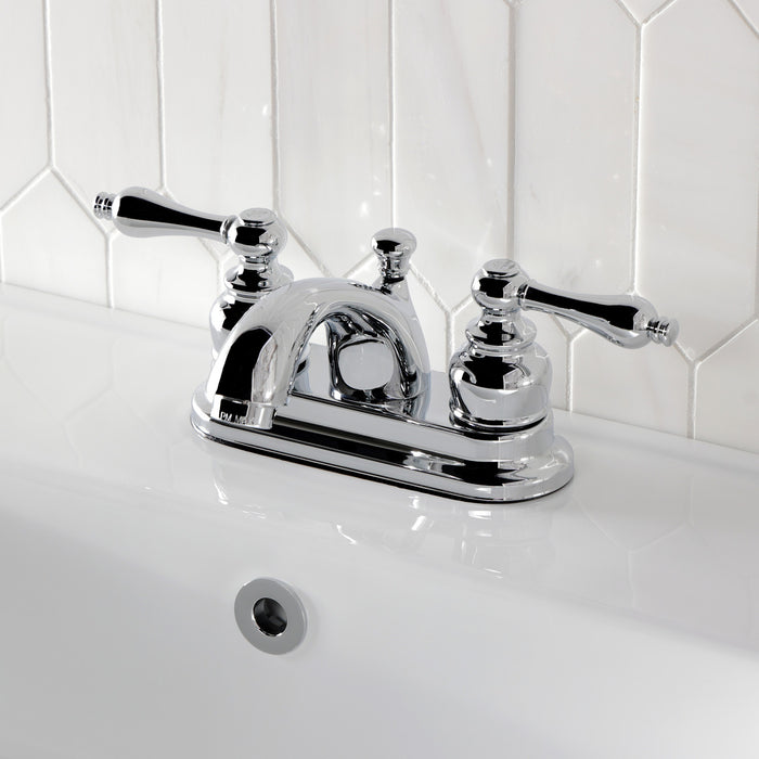 Kingston Heirloom KB2601AL - Vintage Double-Handle 3-Hole Deck Mount 4-Inch Centerset Bathroom Faucet with Pop-Up Drain, Polished Chrome