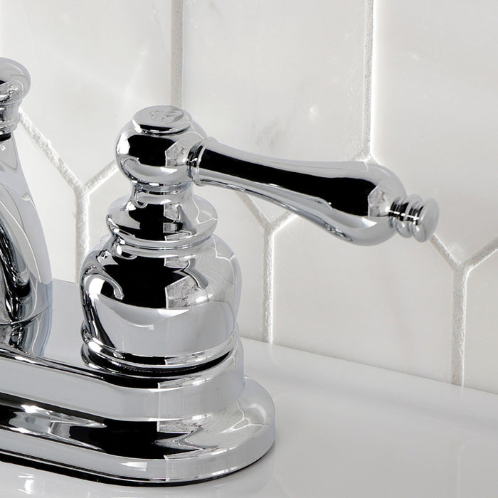 Kingston Heirloom KB2601AL - Vintage Double-Handle 3-Hole Deck Mount 4-Inch Centerset Bathroom Faucet with Pop-Up Drain, Polished Chrome