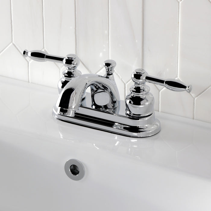 Kingston Tulare KB2601KL - Knight Double-Handle 3-Hole Deck Mount 4-Inch Centerset Bathroom Faucet with Pop-Up Drain, Polished Chrome