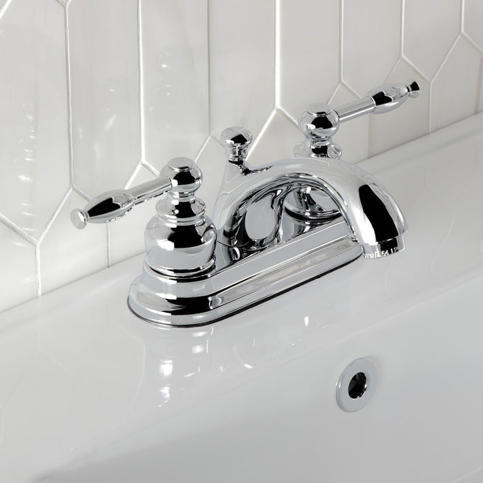 Kingston Tulare KB2601KL - Knight Double-Handle 3-Hole Deck Mount 4-Inch Centerset Bathroom Faucet with Pop-Up Drain, Polished Chrome