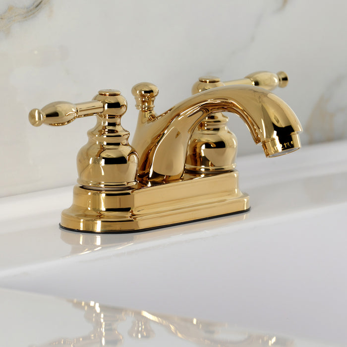 Kingston Tulare KB2602KL - Knight Double-Handle 3-Hole Deck Mount 4-Inch Centerset Bathroom Faucet with Pop-Up Drain, Polished Brass