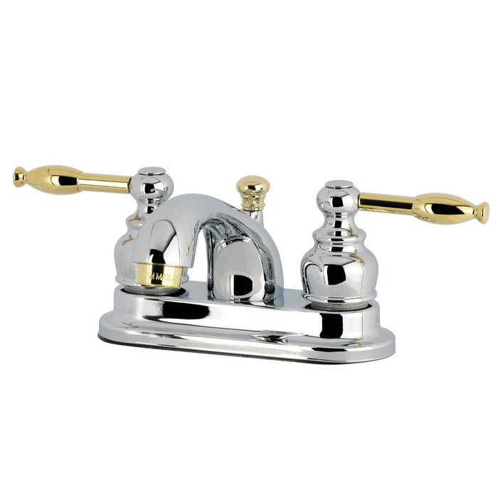 Kingston Tulare KB2604KL - Knight Double-Handle 3-Hole Deck Mount 4-Inch Centerset Bathroom Faucet with Pop-Up Drain, Polished Chrome/Polished Brass